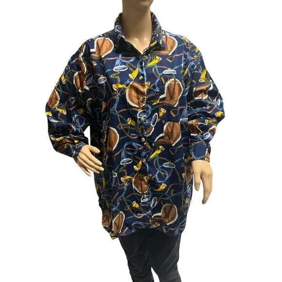 Vintage Tangibles Equestrian Rodeo Plaid Horse Saddle Button Up Shirt XL - Picture 1 of 7